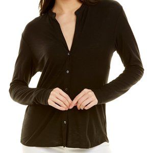 James Perse Women's Sheer Slub Collarless Long Sleeve Button Front Shirt